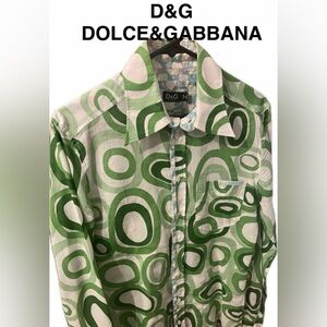 D&G Men's Shirt with Green and White Abstract Design S/M